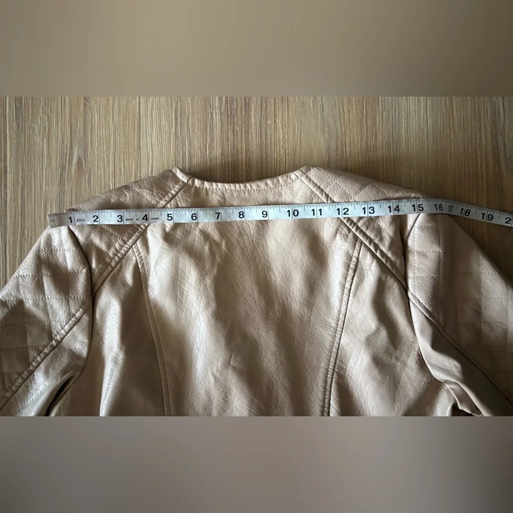 Y2K B Sweet Faux Leather Jacket Moto Beige Quilted Full Zip Womens L Rock N Roll - Picture 11 of 12